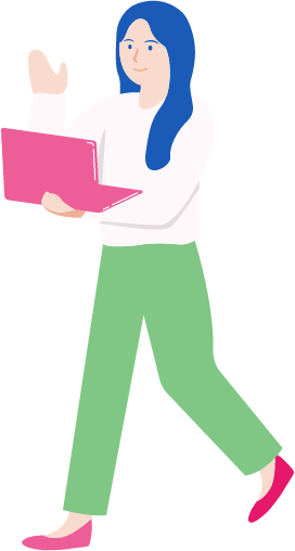 ノートパソコンを持って歩く社員のイラスト